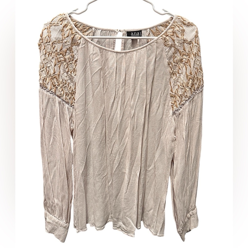 a.n.a Beige Textured Long Sleeve Blouse XL PETITE